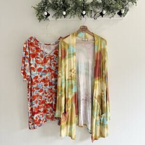 logo by lori goldstein Plus Size Bundle Of Two Colorful Tunic/cardigan Rayon 2X